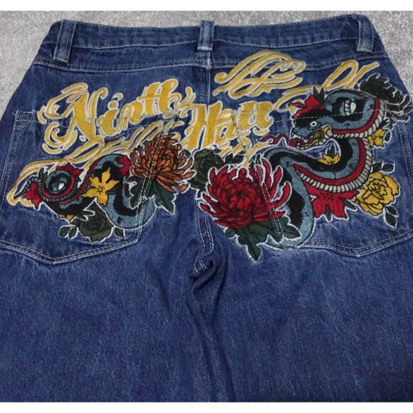 Ninth Hall Ambush Denim Jeans Men's 28 Blue Baggy Wide Leg Embroidered Casual - Picture 11 of 14